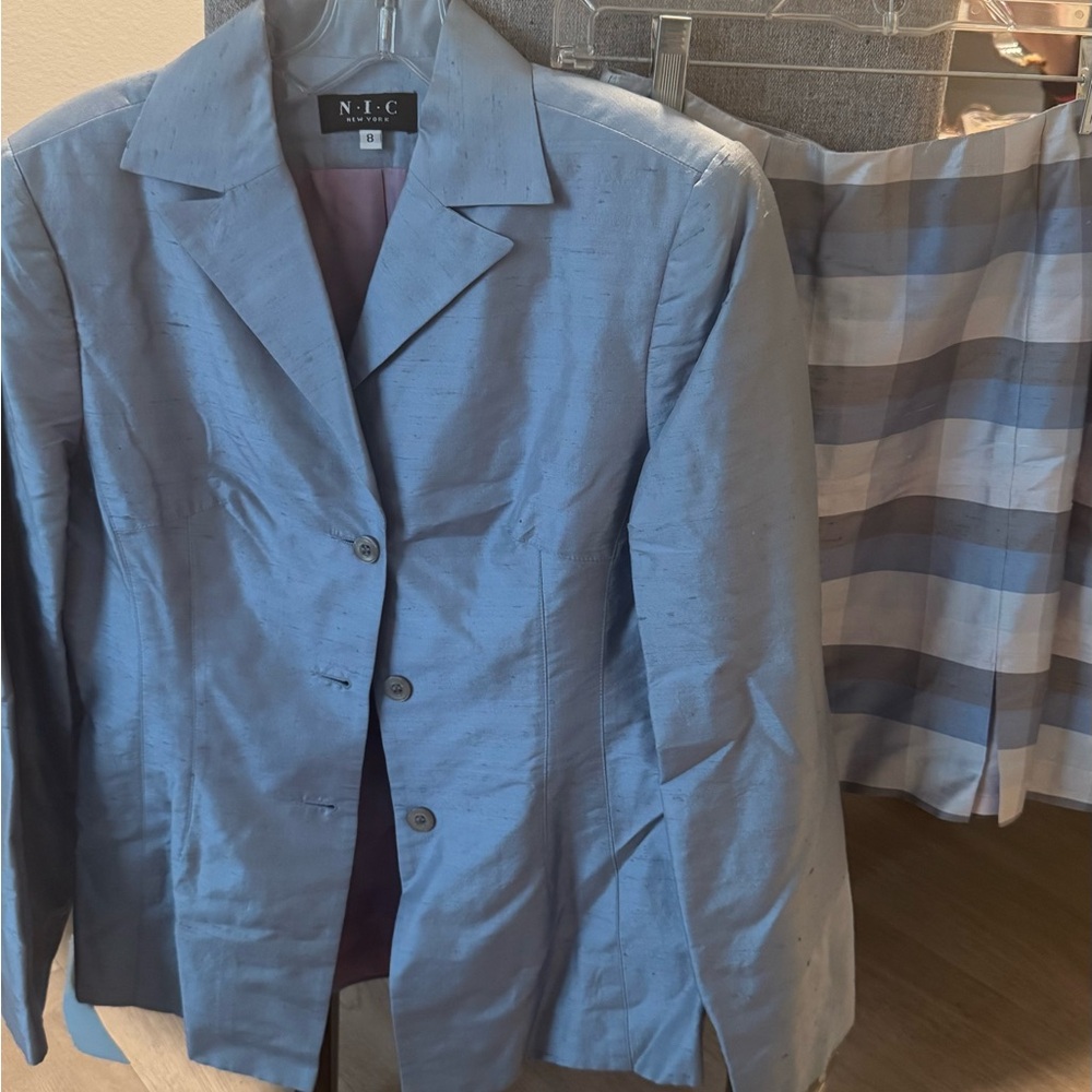 Blue Blazer and Plaid Skirt Set